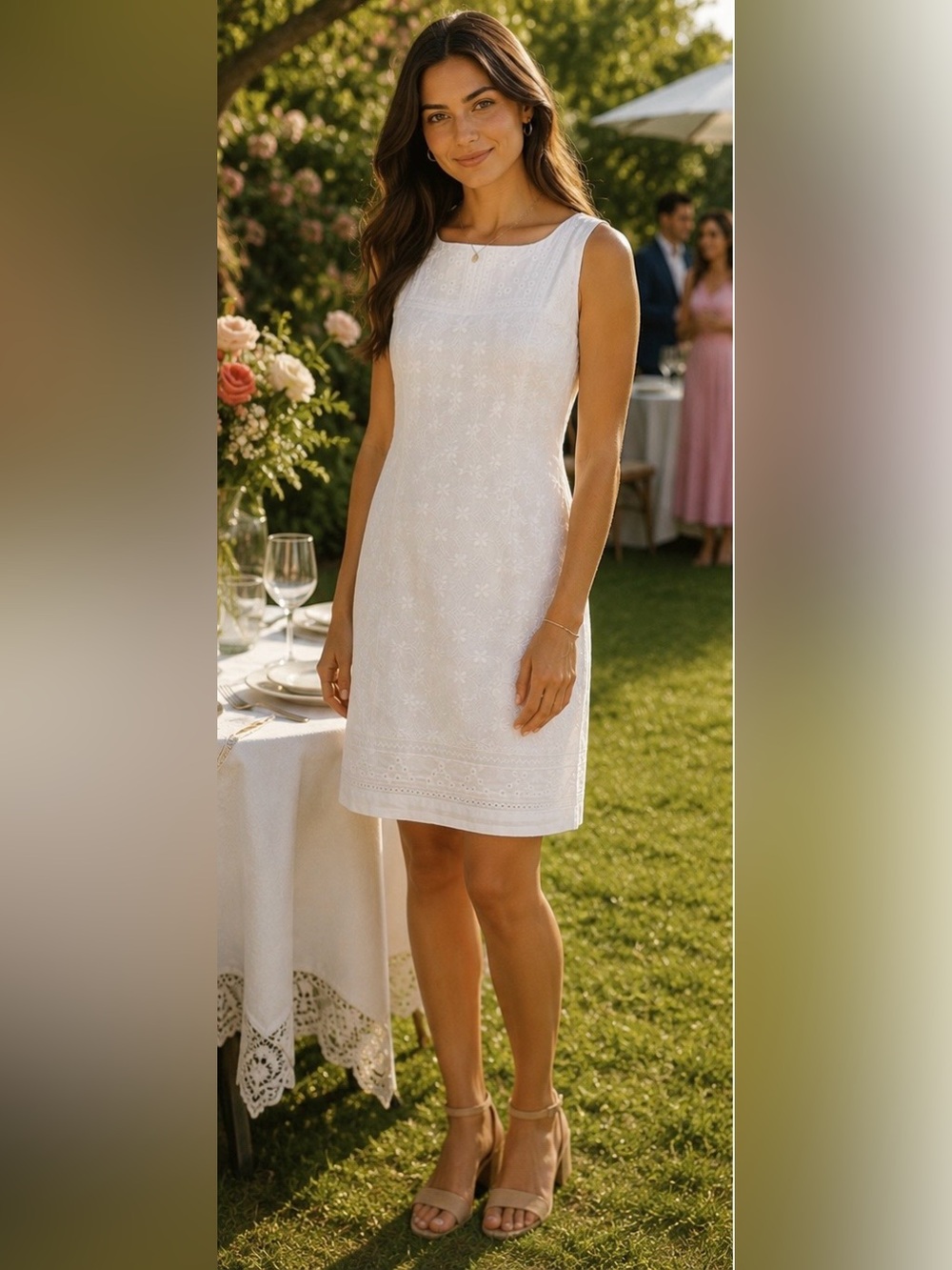 Talbots White Eyelet Embroidered Shift Dress Cotton S 2 P 4 6 Cottagecore Summer